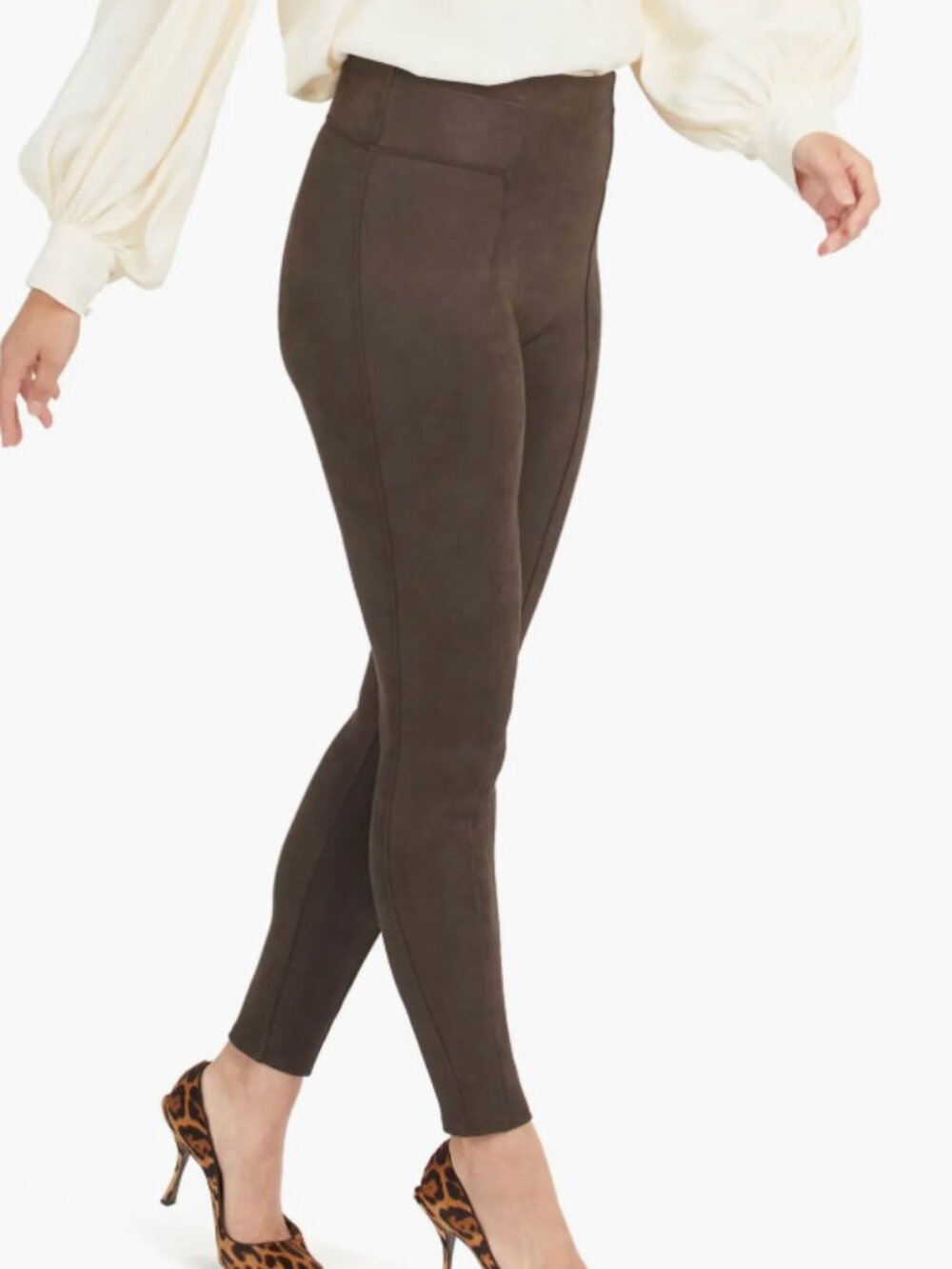 Spanx Faux Suede Stretch Slim High-Waist Brown Leggings XS